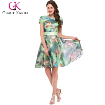 Grace Karin 2016 más nuevo de manga corta de cuello redondo mujeres vestidos de fiesta cortos gasa formal vestidos de noche GK000005-1